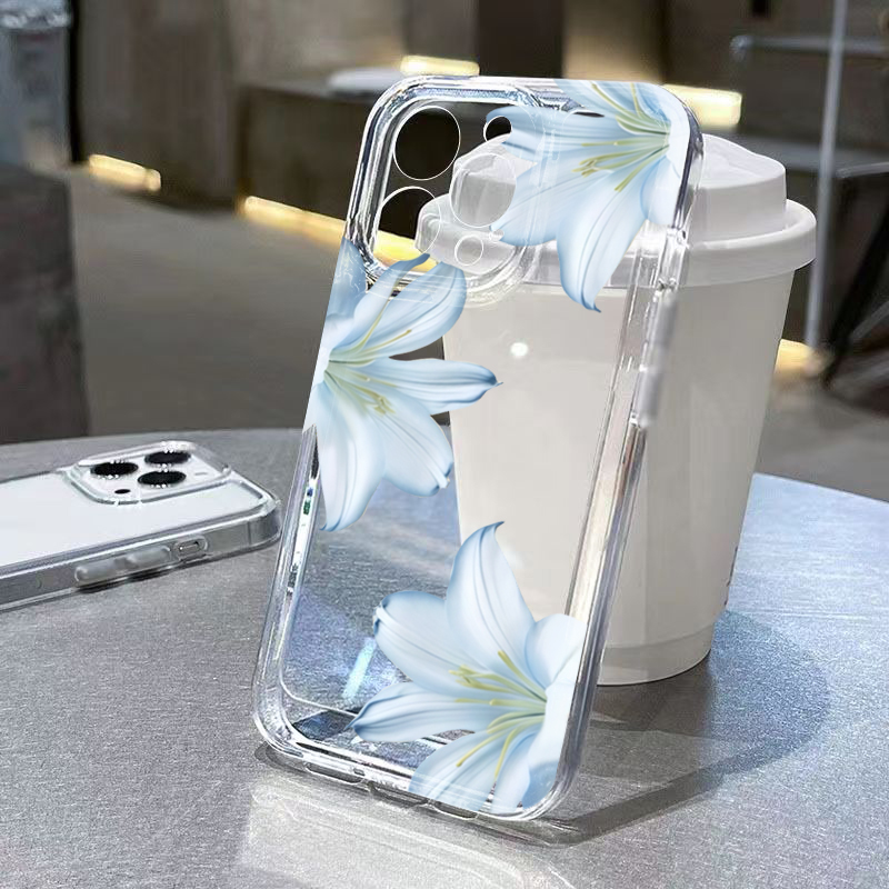 Phone Case Clear - Fashion Exquisite White Lily Flower Phone