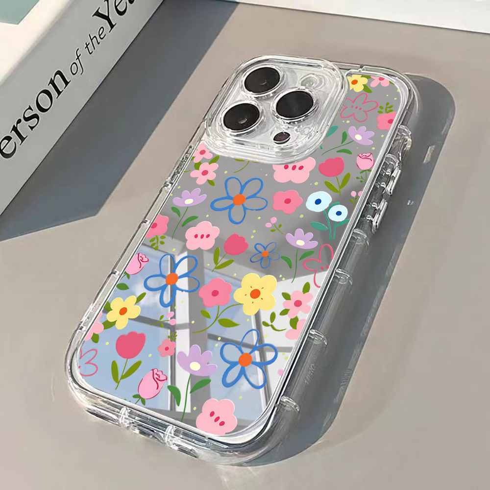 X Phone Accessories - Korean Ins Style Floral Silver Mirror