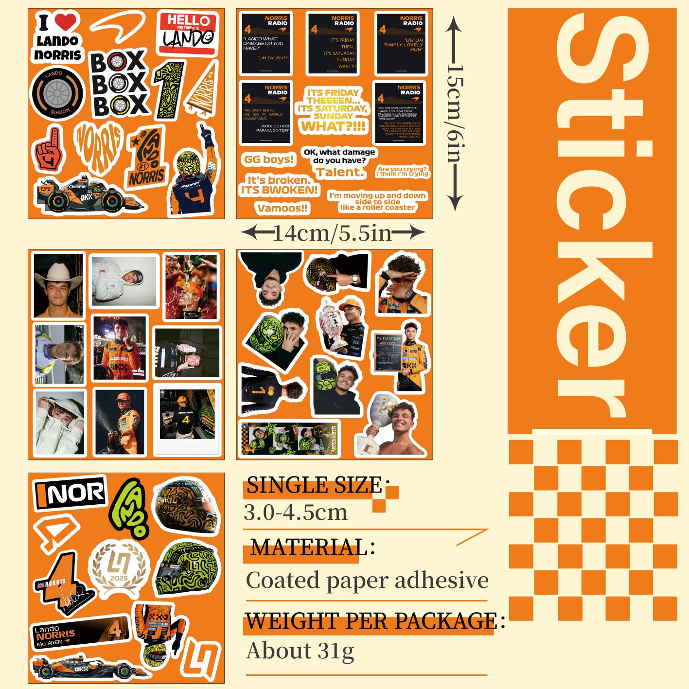 5-6 Sheets F1 Stickers, Norris - Phone Accessories Quotes 评论和价格