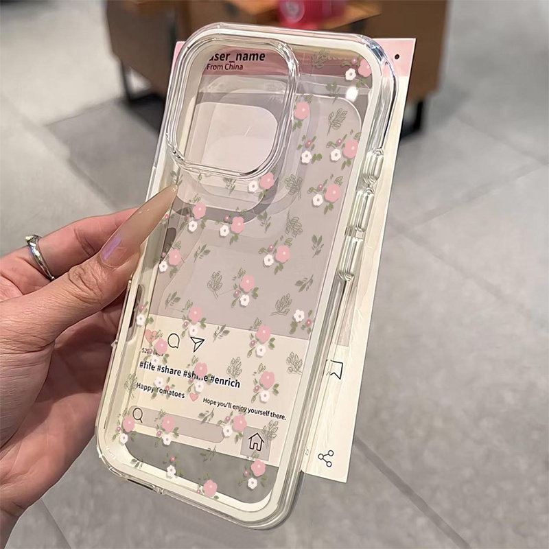 Green Leaves Pink Flower 2in1  - Phone Case Clear 评论和价格